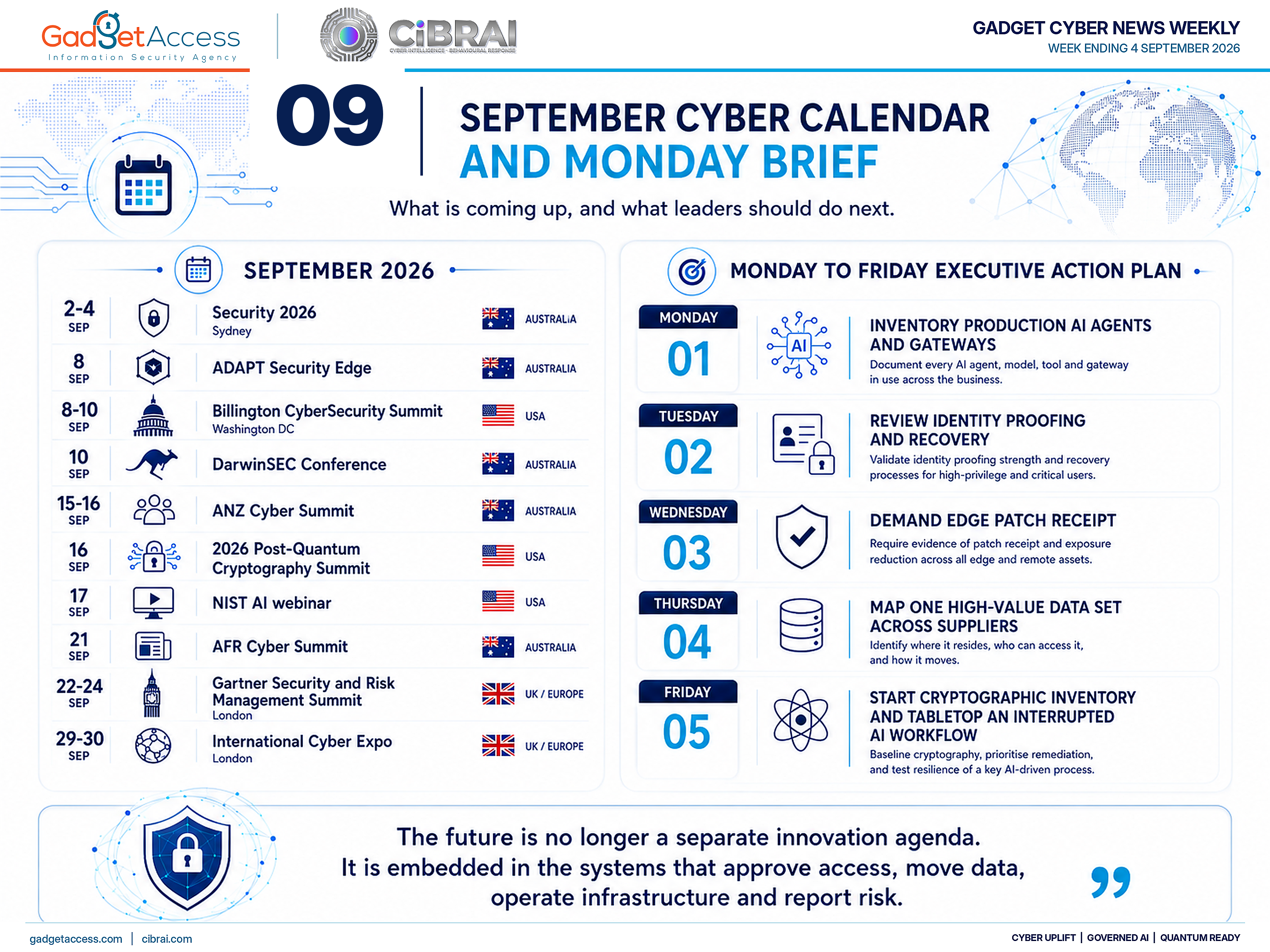 Calendar graphic grouping September cybersecurity events by the operating question they influence