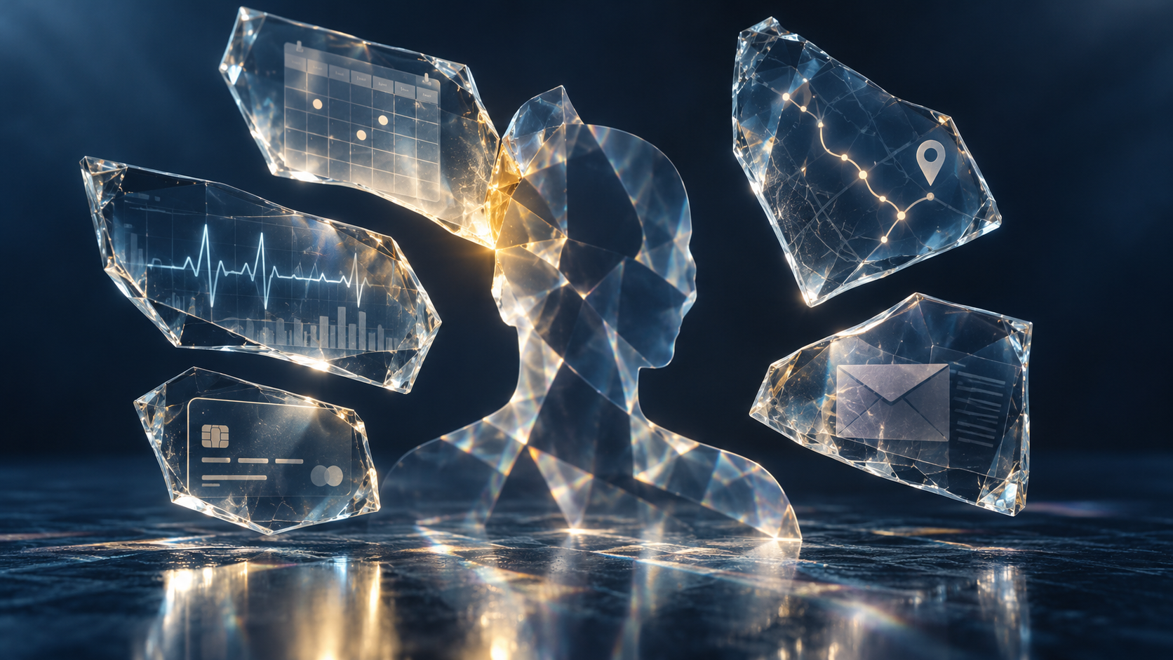 Conceptual editorial artwork: privacy lost through the combination of individually routine information sources